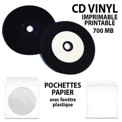 CD - CD VINYL IMPRIMABLE- PRINTABLE INK JET BLACK DYE 700 MB POCHETTE CARTON
