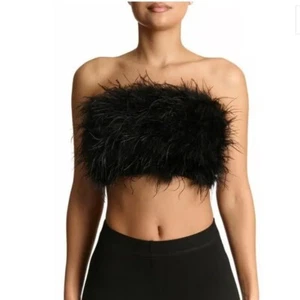 🌻NEW w/tags Naked Wardrobe Black Ruffle My Feathers Tube Top Size S $110 Retail - Picture 1 of 12