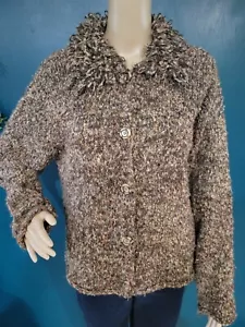 SIZE L CURIO Multi Colored Brown Long Sleeve Button Up Sweater INVPV590 - Picture 1 of 2