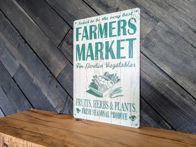 Знак фермерского рынка - винтажный стиль деревенский садовый овощной декор - 8 x 12 - Изображение 1 из 2