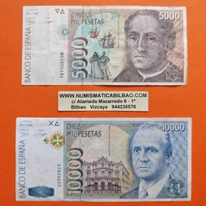 2 BILLETES MUY CIRCULADOS x España 5000 + 10000 PESETAS 1992 JUAN CARLOS I P/3 - Imagen 1 de 4