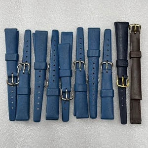 10x NOS Brown Blue 13mm 11mm Rubber Watch Strap Band 1970s Gold Tone Buckle Lot - Picture 1 of 9