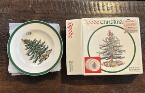 Juego de cuatro platos de fiesta Spode vintage de árbol de Navidad 6 pulgadas impresos en Inglaterra EE. UU. - Imagen 1 de 3