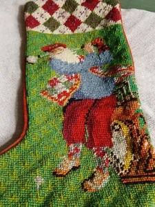 Vintage Wolle Nadelspitze Weihnachtsstrumpf Golfer Santa 15" lang rot Samt Rückseite - Bild 1 von 6