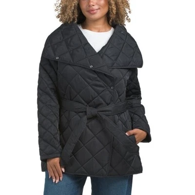 Rebecca Minkoff womens Quilted Belted Wrap Puffer Jacket size Medium Black $268 - Image 1 of 4