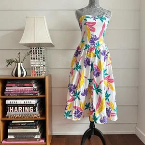 Vintage Cotton Strapless Hawaiian Floral Print Dress by Joni Blair XS - Picture 1 of 9