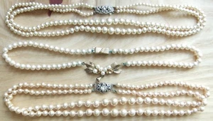 RARE, VINTAGE SIMULATED PEARL NECKLACES & .925 STERLING SILVER CLASPS - USED - Picture 1 of 2