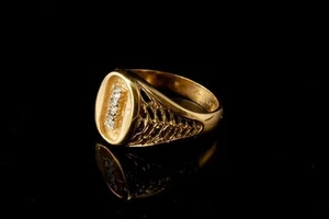 VINTAGE DIAMOND RHINESTONE 18kt H.G.E. ELECTROPLATE MEN SIZE 12 SIGNET RING MR - Picture 1 of 4