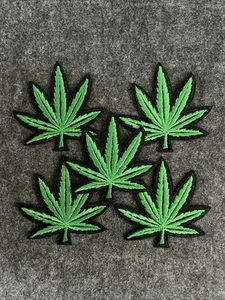 Mini Weed Leaf iron On Sew On Patch - Cannabis Pot Marijuana 5 Pack - Picture 1 of 4