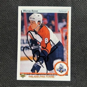 1990-91 Upper Deck Hockey #275 Murray Baron Star Rookie RC Flyers ON CARD AUTO - Picture 1 of 2