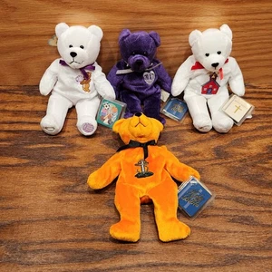 Vintage Heiliger Bär Gott segne unsere Athleten Schule Sitzsack Plüschbären Beanie Neu mit Etikett - Bild 1 von 20