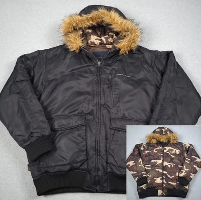 Vintage Phat Farm Jacket Mens 2XL Black Camo Bomber Reversible Y2K Streetwear - Image 1 of 4
