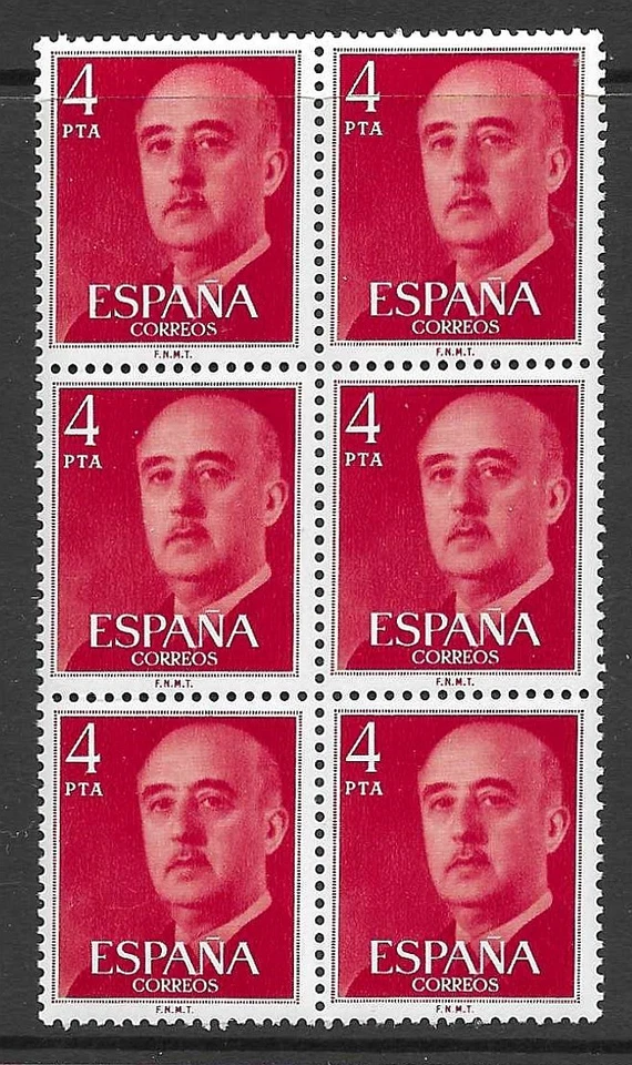 ESPAÑA 1974-75. GENERAL FRANCO.  BLOQUE DE 6. VALOR DE 4 PESETAS. MNH** - Imagen 1 de 1
