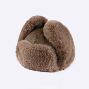 Herren Kunstleder Trapper Hut Mit Kunstpelz Futter Winter Ohrenschützer Russisch - Picture 1 of 15