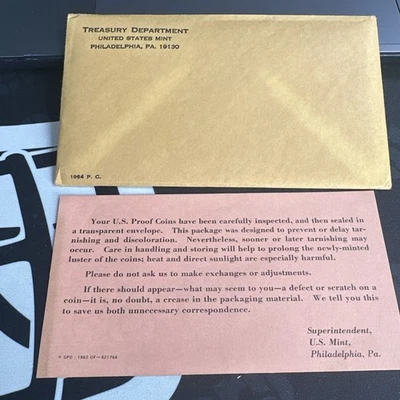 1964 Philadelphia US Proof Set Envelope Only - No Coins - Image 1 of 2