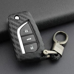 Para Toyota CHR Corolla Cross Flip Coche Llavero Estuche Cubierta Cadena Anillo Fibra de Carbono - Imagen 1 de 6