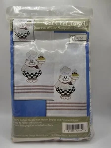 Tobin Cat Chef Towels One Pair 18"x28" Stamped for Embroidery T212939 RED Stripe - Picture 1 of 3