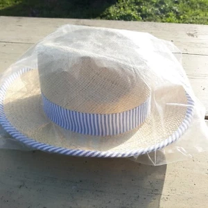 Brooks Brothers Small Womens Panama Fedora Hat Sun Beach Straw Blue White Trim - Picture 1 of 5