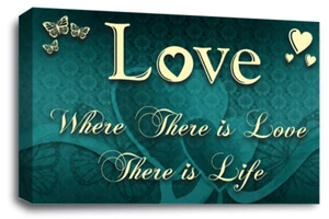 Family Love Quote Art Print Teal Cream Grey Framed Wall Canvas Picture Large - Picture 1 of 6