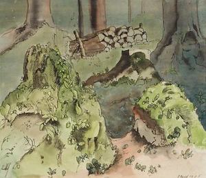 K. WOLF (1901-1993), Holzstoß im Wäldchen im Isartal, 1935, Aquarell Moderne - Picture 1 of 5