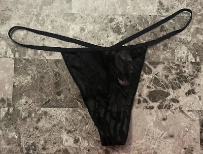 NWT VICTORIA'S SECRET SMALL BLACK ZEBRA MESH VINTAGE RARE V STRING PANTIES - Image 1 of 4
