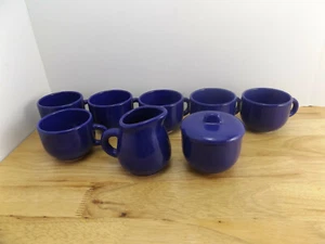 Cobalt Blue Ceramic Stoneware Coffee Tea Service Made in Italy 6 Cups W C and S - Picture 1 of 5