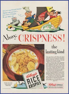 Anuncio impreso vintage 1941 Kellogg's Rice Krispies cereal a presión Crackle Pop años 40 - Imagen 1 de 1
