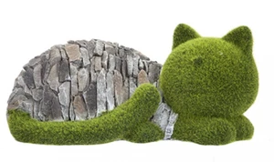 Large Flock and Stone Cat Scupture indoor outdoor Garden Ornament 33cm L Gifts - Picture 1 of 3