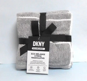 DKNY Set of 4 Wash Cloths Grey with White Embroidered Stripes 13" x 13" - Picture 1 of 3