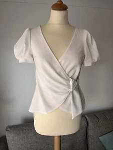 River Island White Puff Sleeve Crossover Top in Size 10 - BNWT - Picture 1 of 13