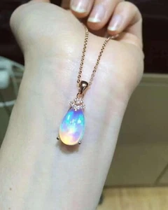 14K Rose Gold Plated 3Ct Pear Cut Natural Fire Opal Pendant Teardrop Necklace - Picture 1 of 3