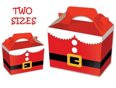 Christmas Party Food Boxes ~ Childrens Xmas Meal Bag Plate Box ~ Red Santa Suit - Image 1 of 2