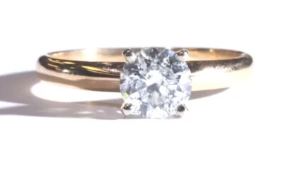 14K yellow gold round Natural 0.90ct solitaire diamond engagement ring 2.6g 6 - Image 1 of 4