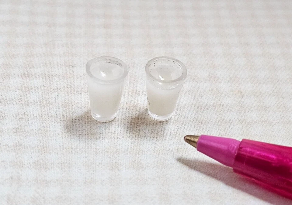 FARROW Miniature FA Pair of Plastic Glasses of Milk, MOSTLY FULL: DOLLHOUSE 1:12 Scale