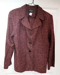 Vintage Women Sweet Suit Tweed Maroon Blazer 10 - Picture 1 of 6
