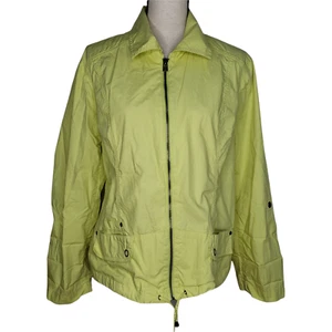 Chico's Size 3 XL Jacket Full Zip L/S Roll Tab Pocket Neon Yellow Cotton - Picture 1 of 6