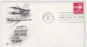 TurtlesTradingPost- 13 Cent Airmail 1973 FDC #C83 Coil Stamp- Artcraft Cachet - Picture 1 of 1