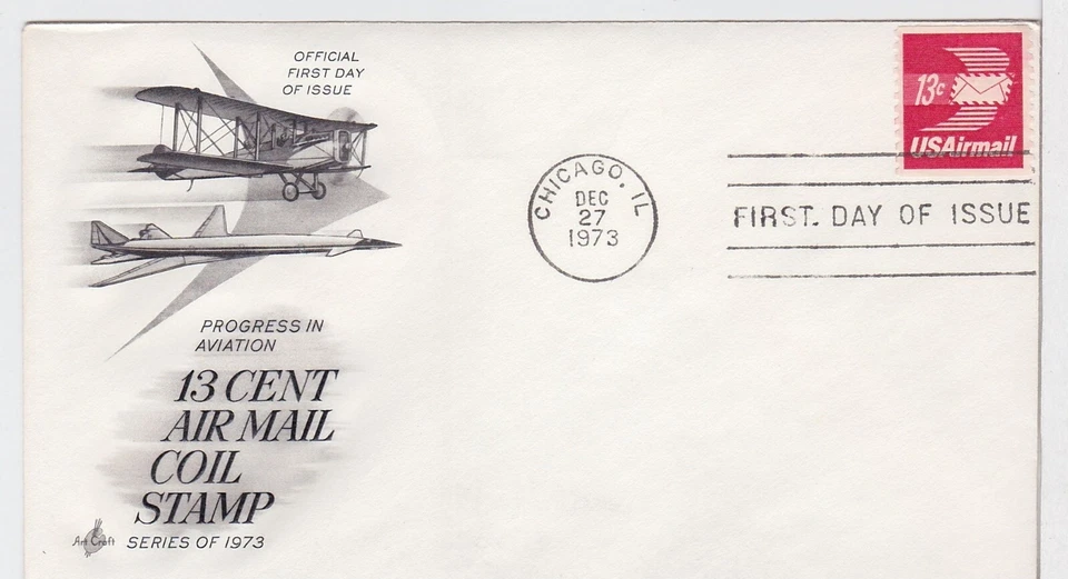 TurtlesTradingPost- 13 Cent Airmail 1973 FDC #C83 Coil Stamp- Artcraft Cachet - Image 1 of 1