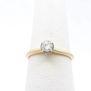 14K Gold natürlicher runder Diamant Solitär Verlobungsring Gr.6 - Bild 1 von 10