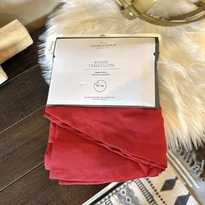 Threshold Tablecloth Round 70" Diameter Dark Red Cotton Christmas Seats 6 New - Image 1 of 2