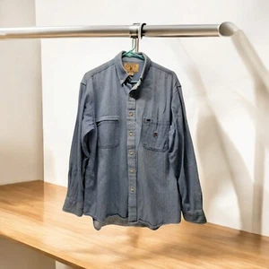 Madison Creek Mens Medium Denim Shirt Button Down Embroidered Logo Moose - Picture 1 of 10