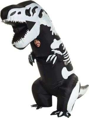 Inflatable Skeleton T-Rex Costume Adult Scary Dinosaur Blow Up Suit Halloween - Image 1 of 4