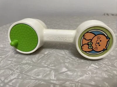 Chocalho de halteres vintage Hear N See brinquedo de atividade para bebês. 1978 CBS Inc. orientação infantil. - Imagem 1 de 4