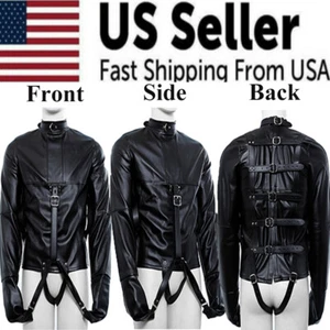 Chaqueta de fuerza S/L asilo cuero PU chaqueta recta arnés brazalete disfraz EE. UU. - Imagen 1 de 15