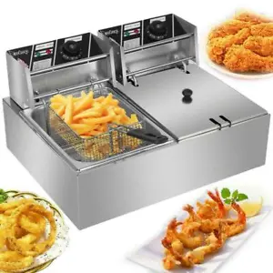 12L Electric Deep Fryer Commercial Dual Tank Stainless Steel Non-Stick Pan 5000W - Picture 1 of 12