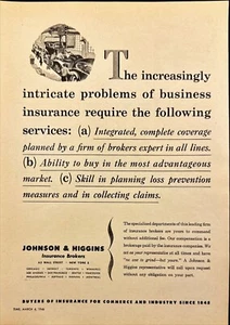 Pubblicità stampa d'epoca Johnson & Higgins Insurance Brokers 1946 - Foto 1 di 6