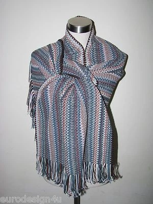 AUTÉNTICA BUFANDA AZUL MEZCLADA DE LANA EN ZIG-ZAG MISSONI con adornos naranja lbl Italia Foto 1 de 4