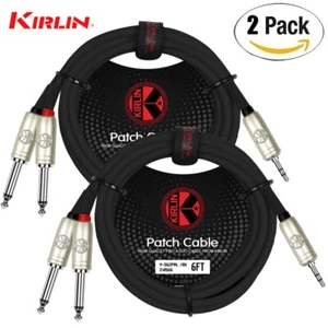 2-PACK Kirlin 6FT 3.5mm TRS To Dual 1/4" Mono Noise-Free Cable Y-362 PRL-06/BK - Picture 1 of 1
