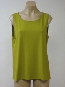 EILEEN FISHER Jersey Stretch Jewel Neck Grün Gold Shell Tank Top L Large Neu mit Etikett - Bild 1 von 1