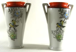 Vintage Japan Porcelain Hand Painted Vase Blue Winged Warbler Bird - Picture 1 of 5